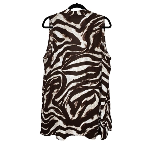 Susan Graver Brown/White Animal Print Chiffon Sleeveless Open Style Vest 16 - Picture 2 of 11